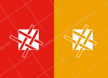 Inverses Logo-Design für BraSuTech Dienstleistungen. Das Stahlgitter ist mit weißen Linien gezeichnet. Das Quadrat des Icons ist weiß. Die Symbole ähneln sich in der Form, unterscheiden sich in der Hintergrundfarbe. Rot für Bauleute, Orange für Berater.