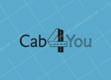 Das Logo von Cab4You mit Schwarz auf coelinblauer Farbfläche umgesetzt. Die ehemals schwarzen Flächen haben ihre Farbe behalten. Die ehemals coelinblaue Logo-Elemente sind transparent und wurden mit schwarzen Linien umrahmt.